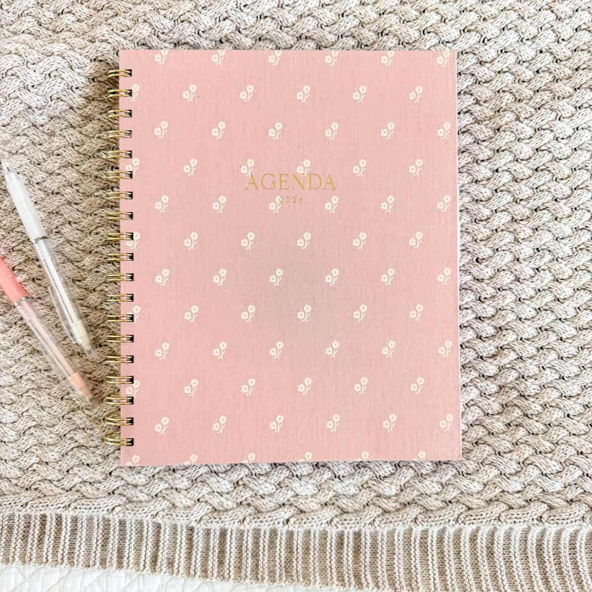pink block print spiral bound agenda planner