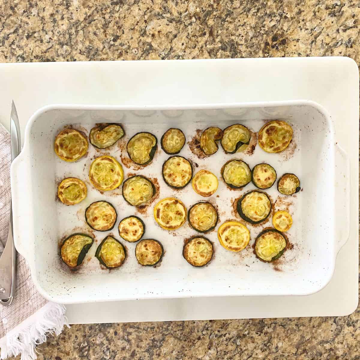 roasted vegetables in porcelain roasting pan