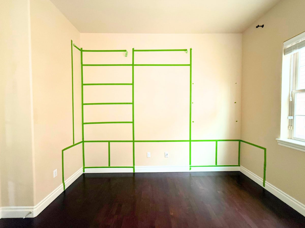 painters tape on wall to diagram custom built-ins