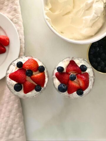 fifth and final layer is strawberries and blueberries