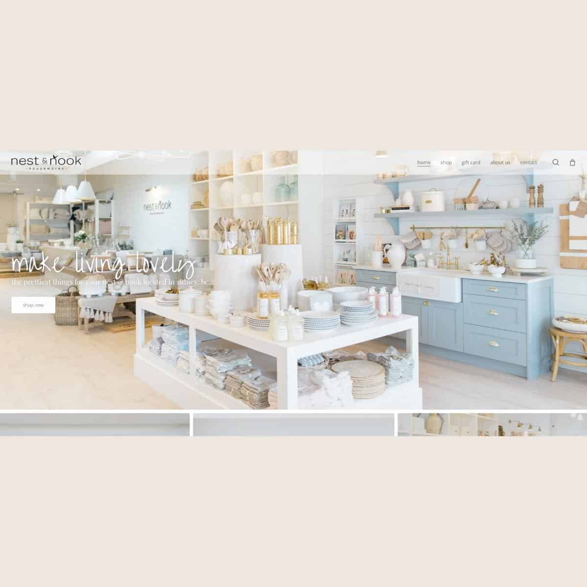 Interior view of a home decor store website