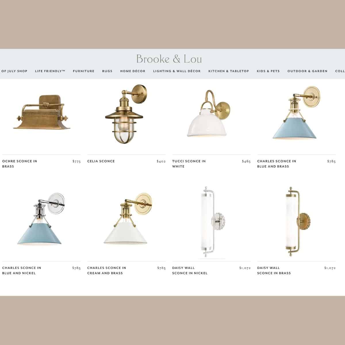 A selection of light fixtures from a home decor retailer