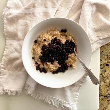 Blueberries atop oatmeal