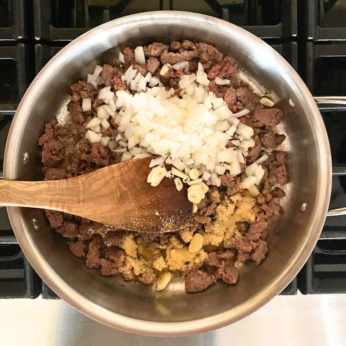 browned ground beef with onion and garlic