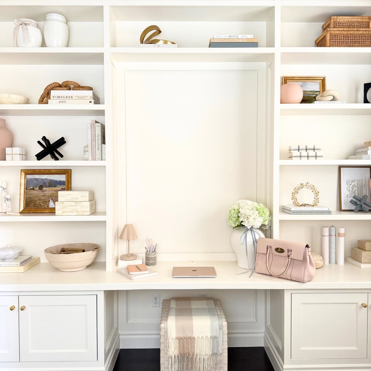 custom home office built ins painted white