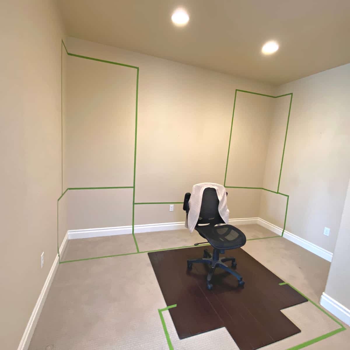 Planning built-ins with tape on floor and walls