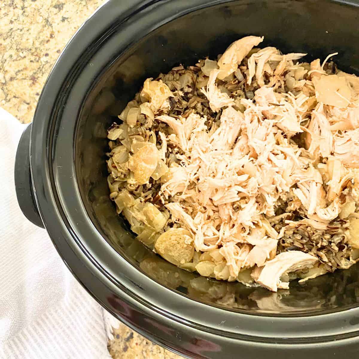 wild rice casserole in a slow cooker from above