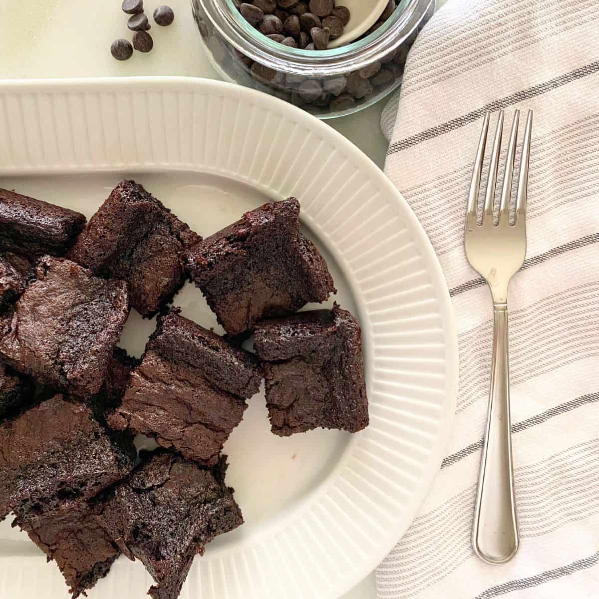 Brownies on a white porcelain serving platter