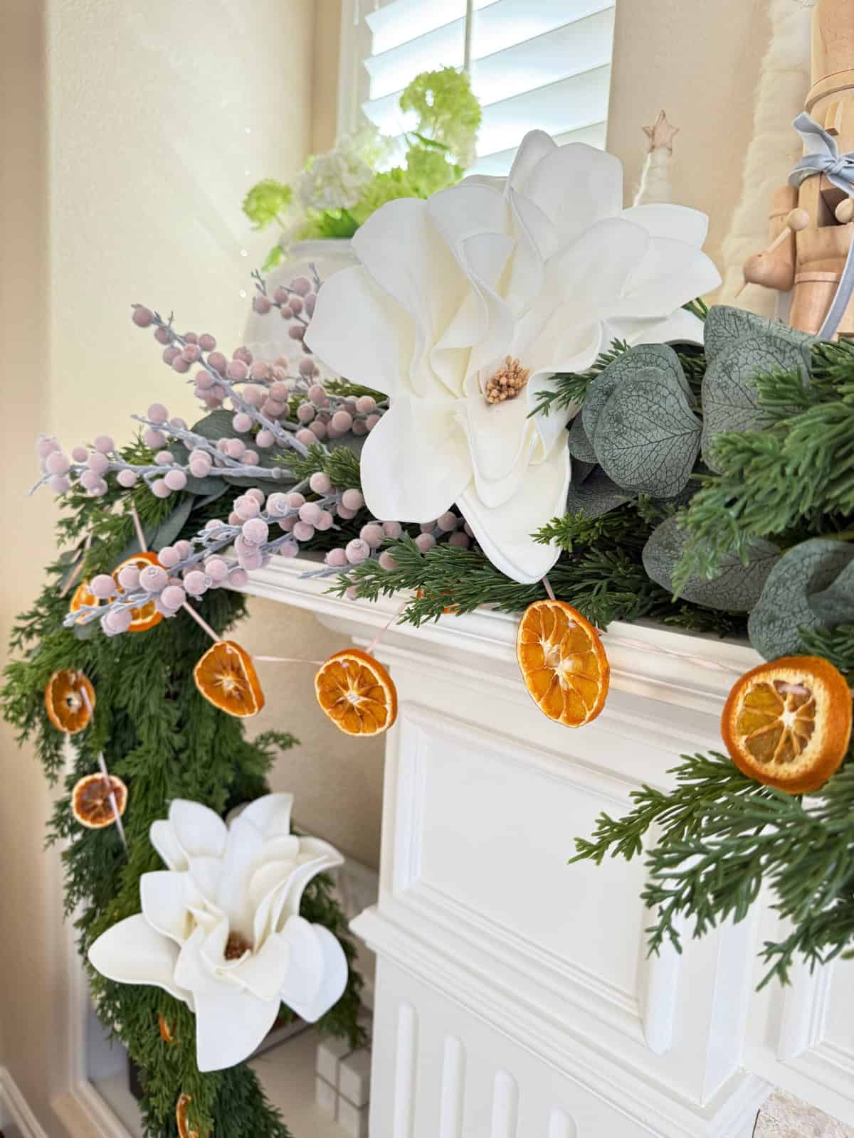 diy orange garland on mantel