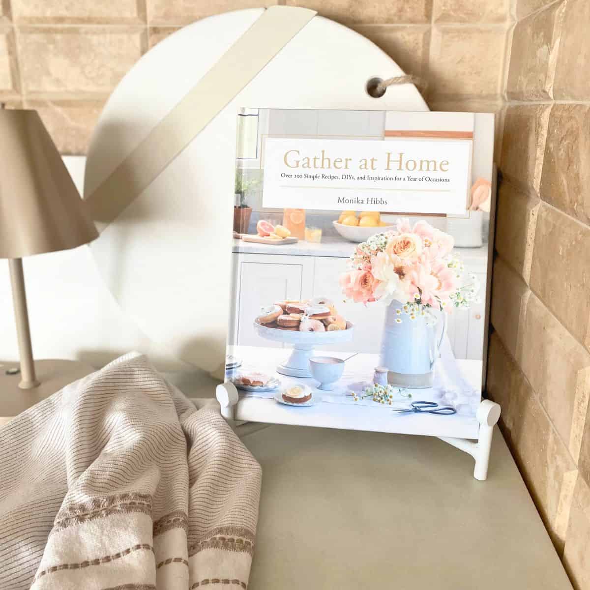 gather at home cookbook in stand