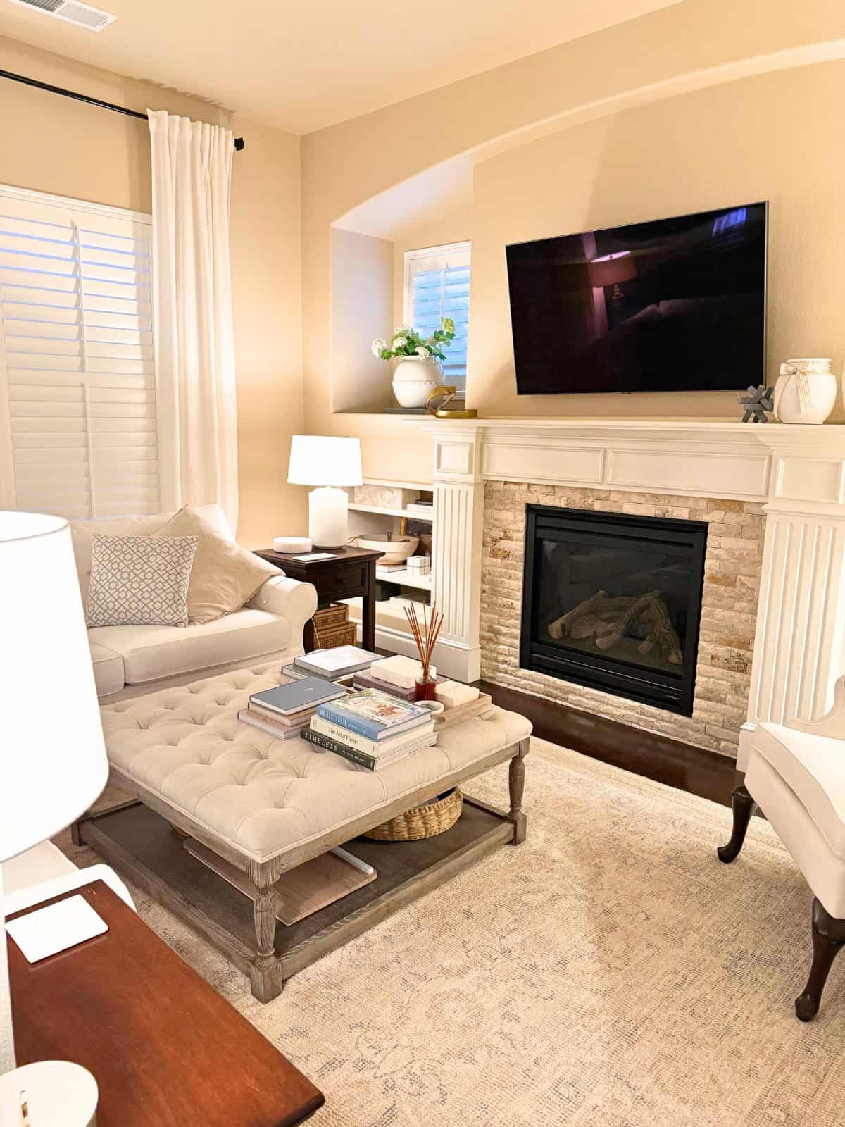 cozy living room at golden hour