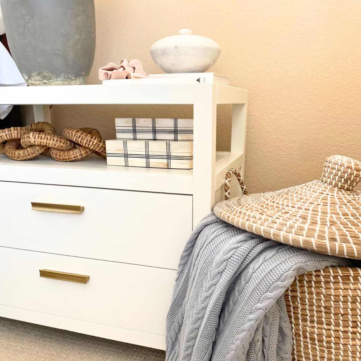 decorated white  nightstand