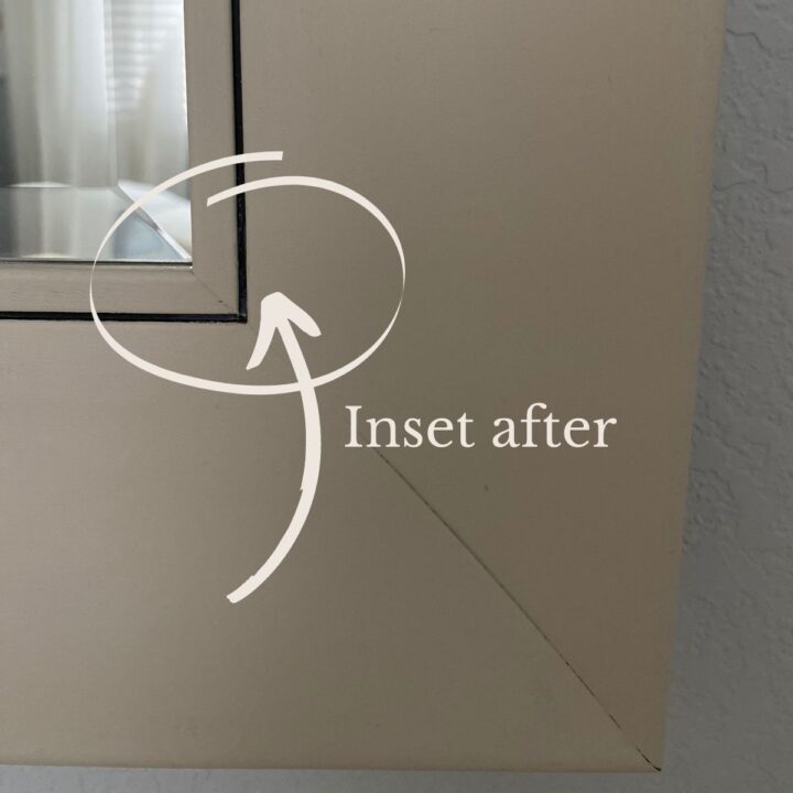 The mirror after with a closeup of the black-charcoal inset with the text, "inset after," circled and an arrow pointing to the inset.