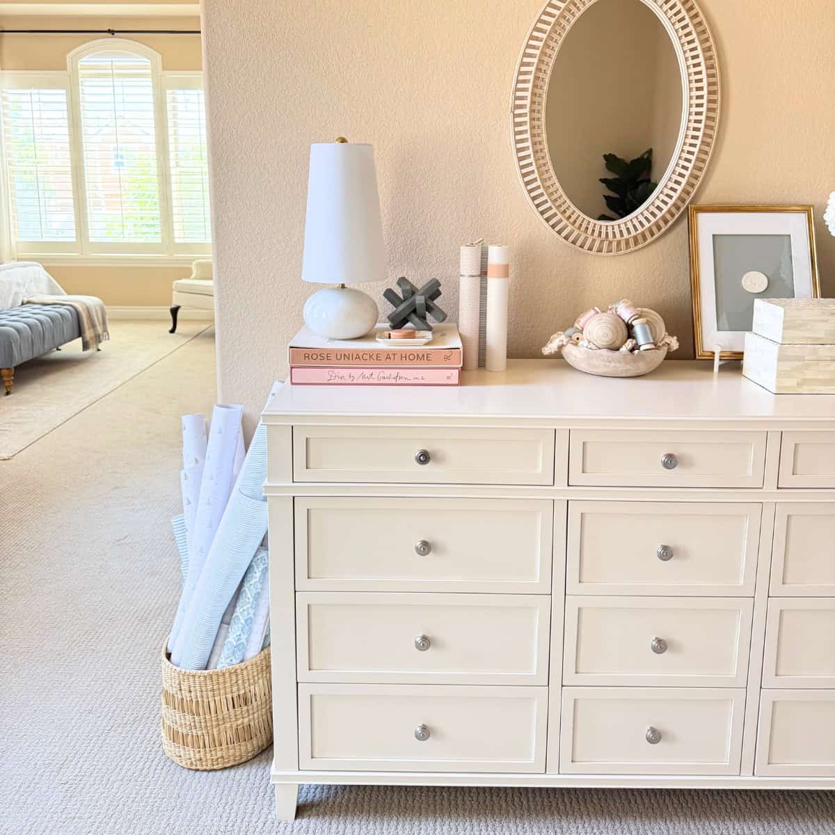 white dresser with decor