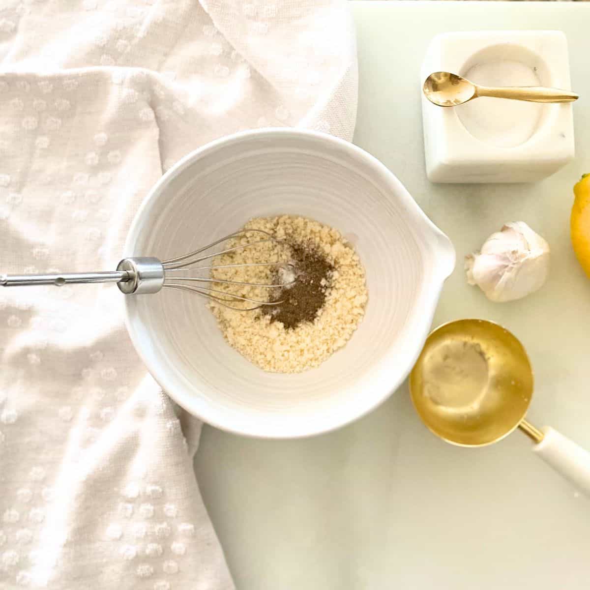 unmixed dry ingredients in mixing bowl