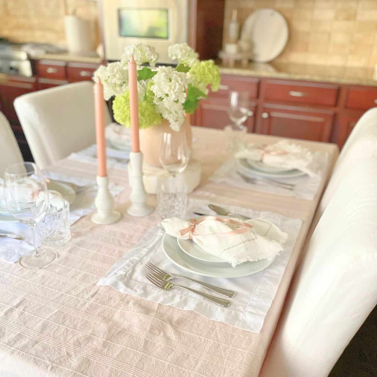 easter table decorated in pastels