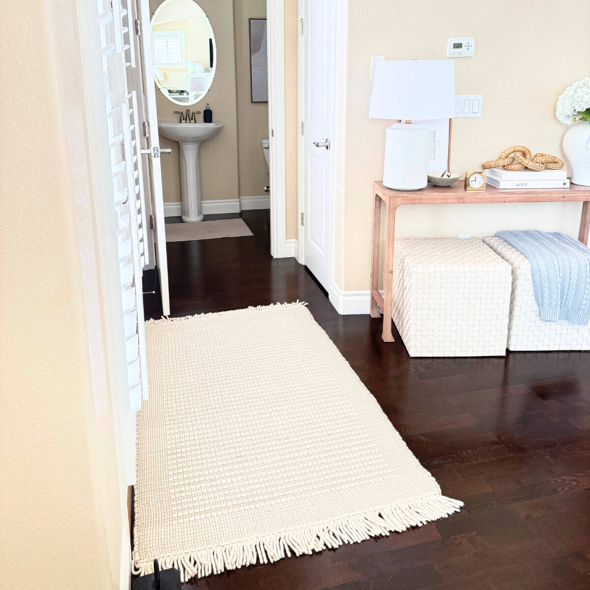 ivory rug spanning door and side lites