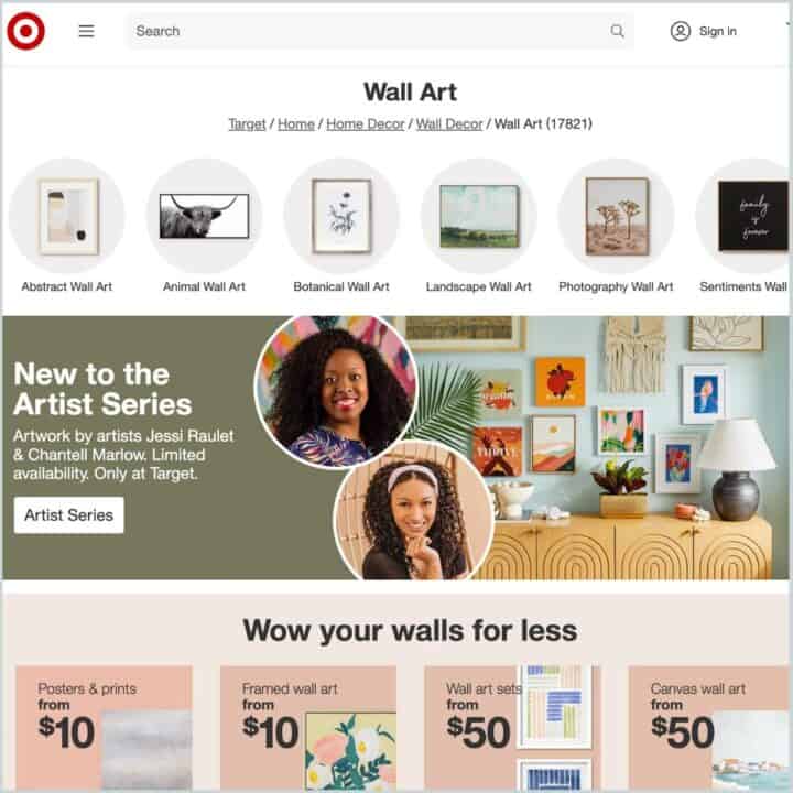 Screenshot of wall art on target's website