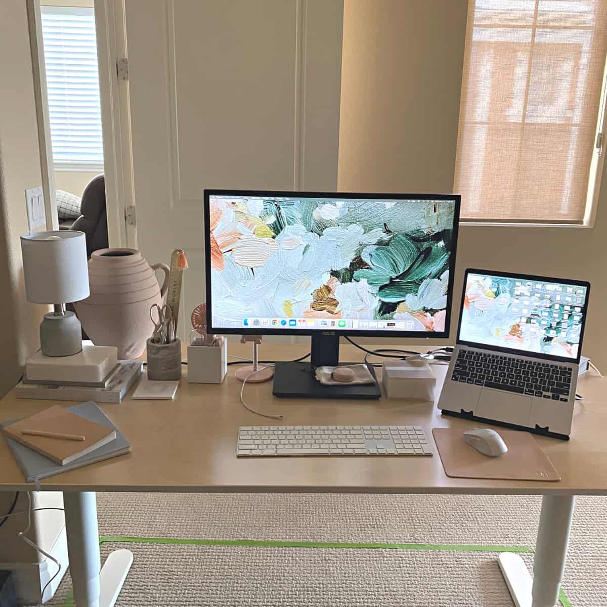 Desk with office supplies and accessories