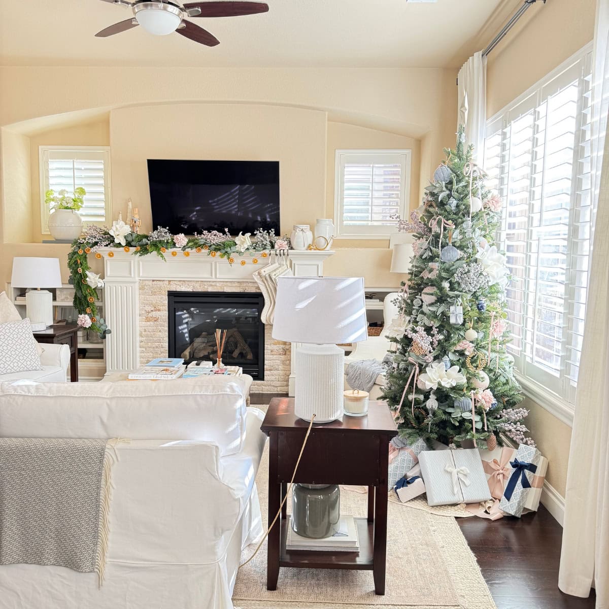 christmas tree decorated with flowers