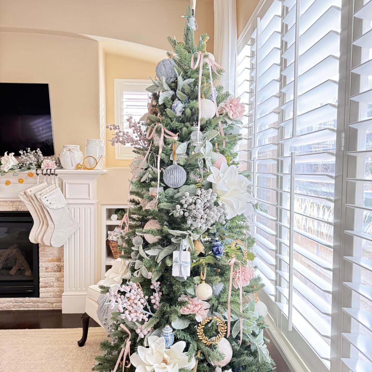 christmas tree decorated with flowers