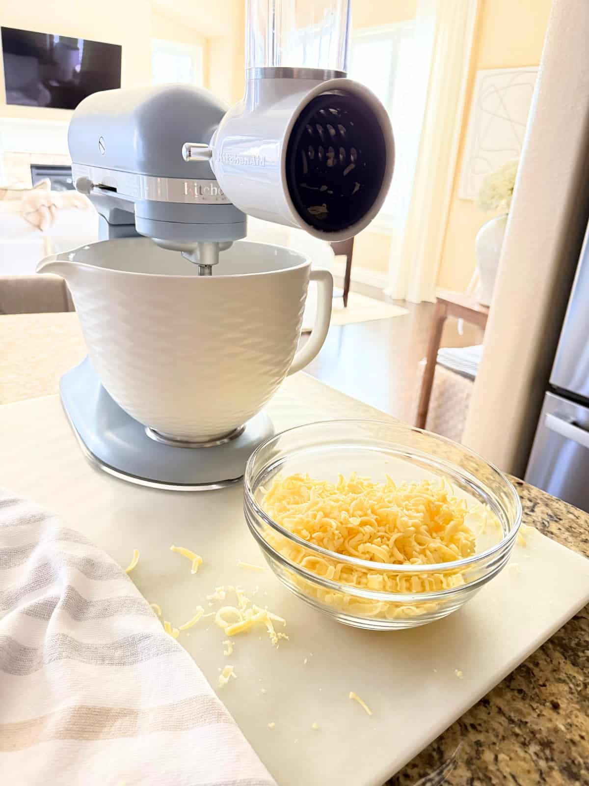 fresh shredded cheese from kitchenaid stand mixer