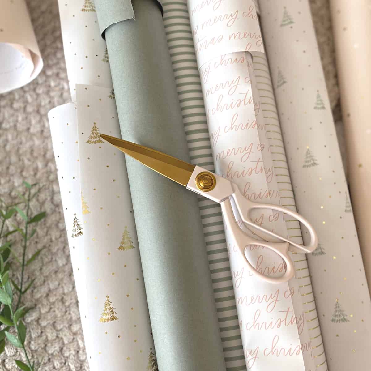 Gift Wrapping Process With Box Scissors And Thread From Above Flat