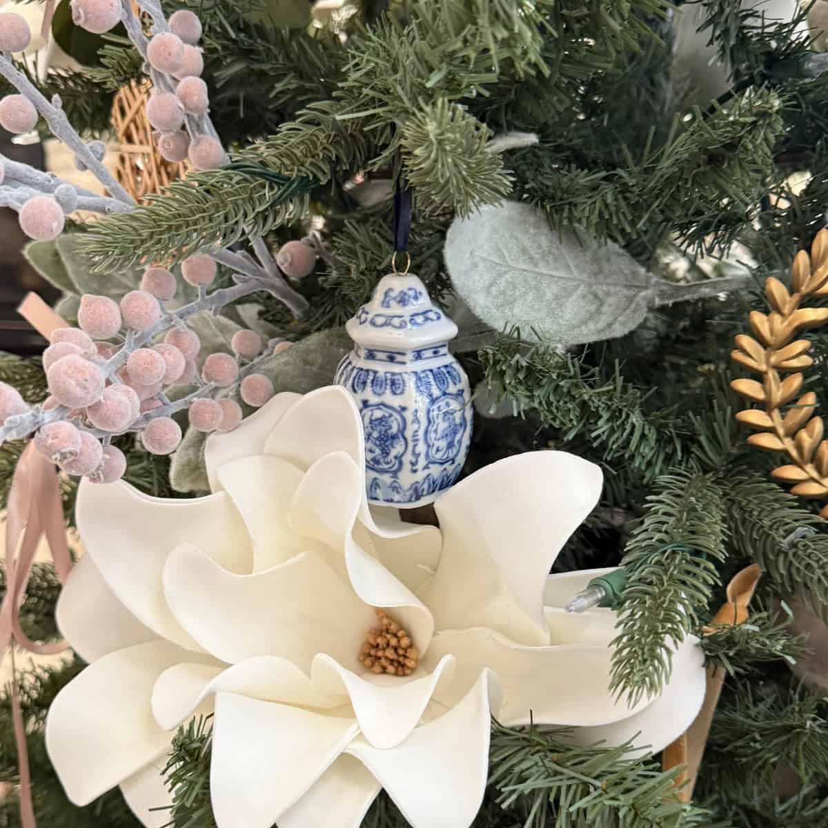 ginger jar ornament on christmas tree