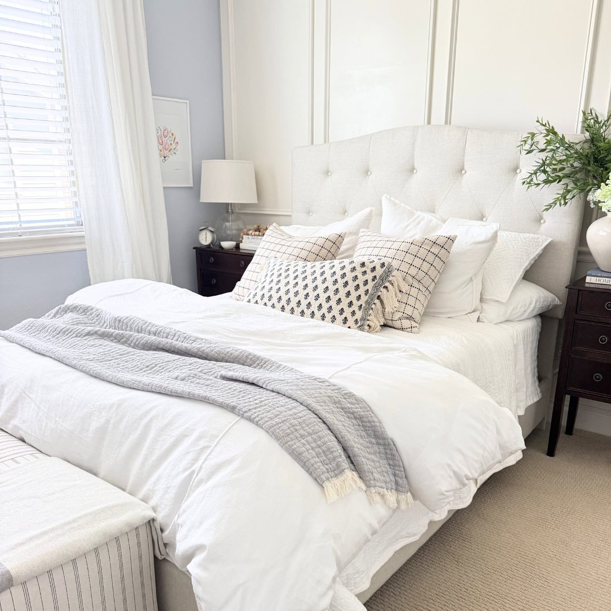 guest bedroom with picture frame wall molding