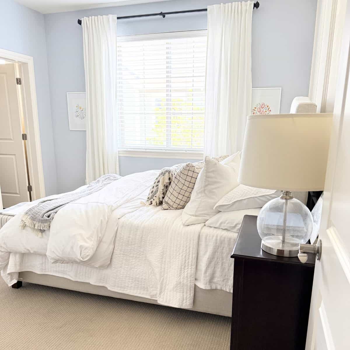 guest bedroom with blue walls