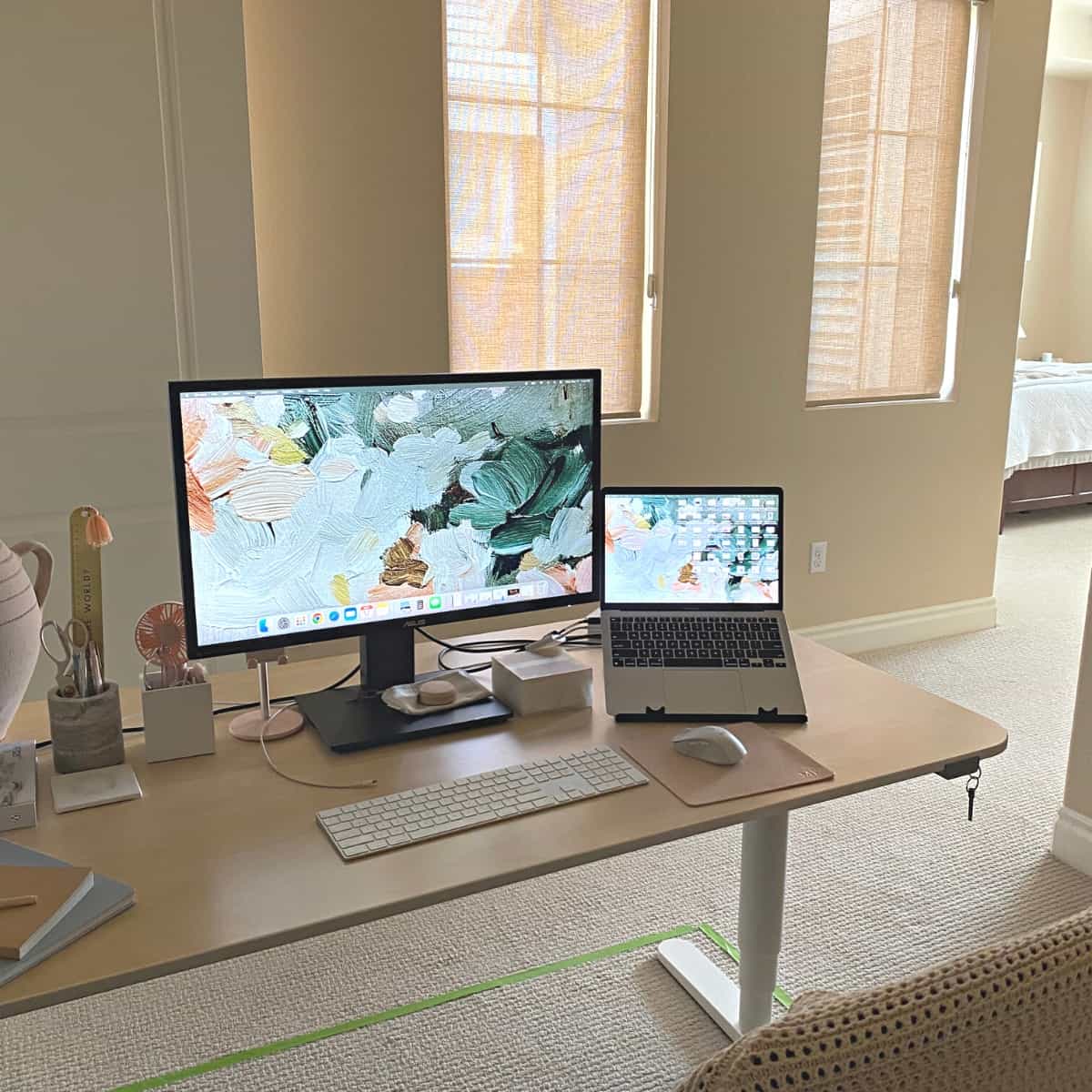 Desk with office supplies and accessories