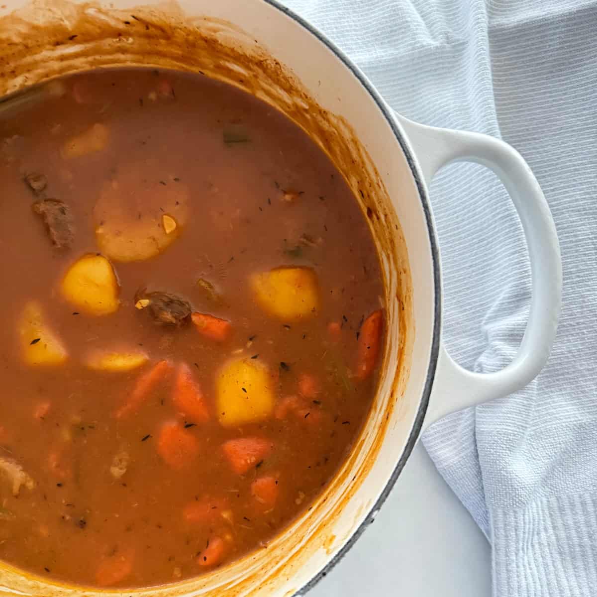 homemade beef stew in dutch oven