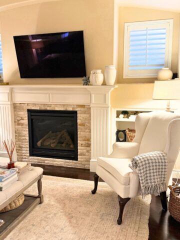 cozy living room at golden hour