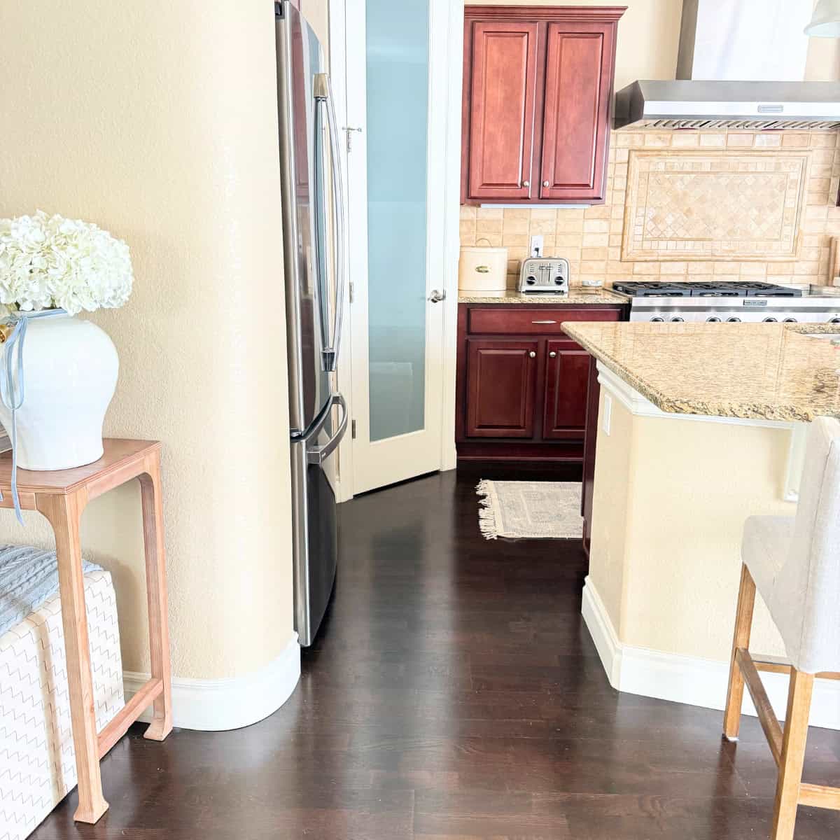 kitchen runner peeking beyond island