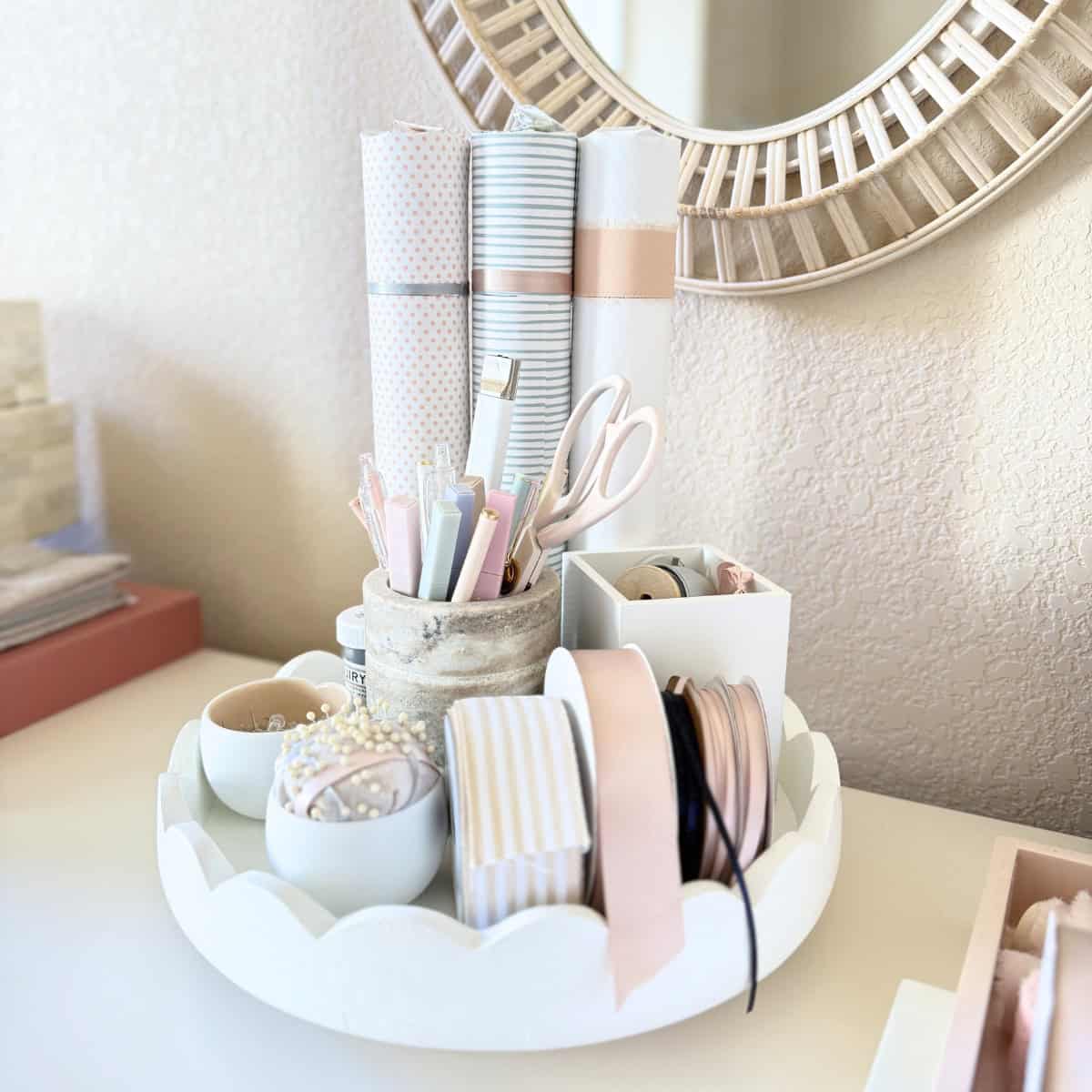 craft supplies on a turntable