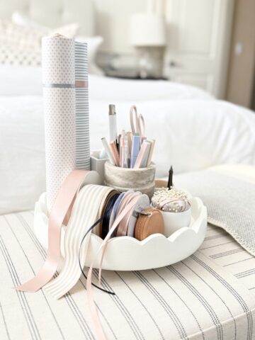 craft supplies on a lazy susan