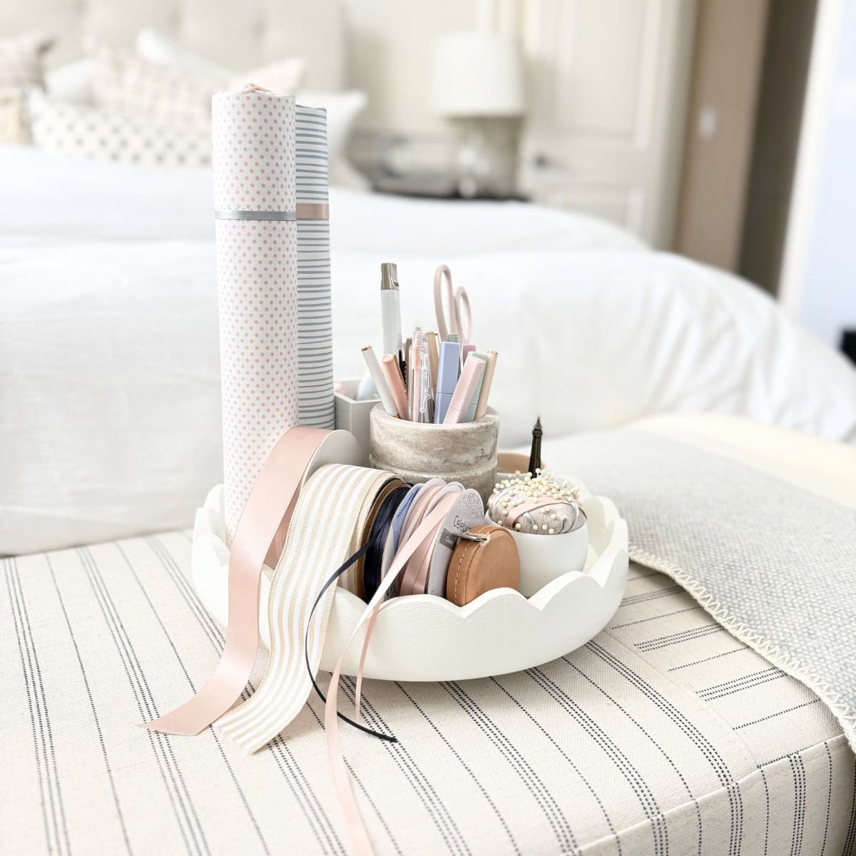 craft supplies on a lazy susan