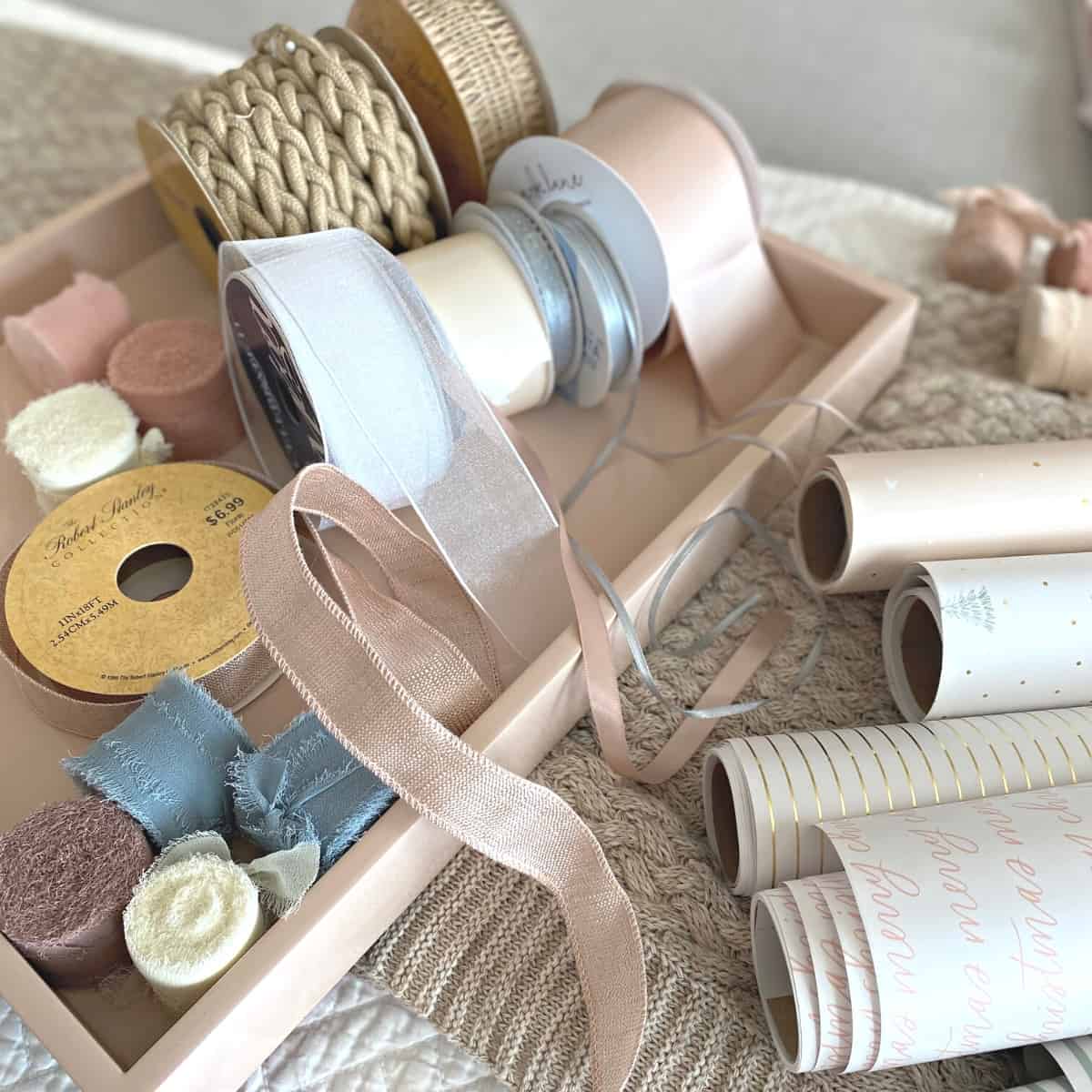 Various rolls of ribbon to use for wrapping presents