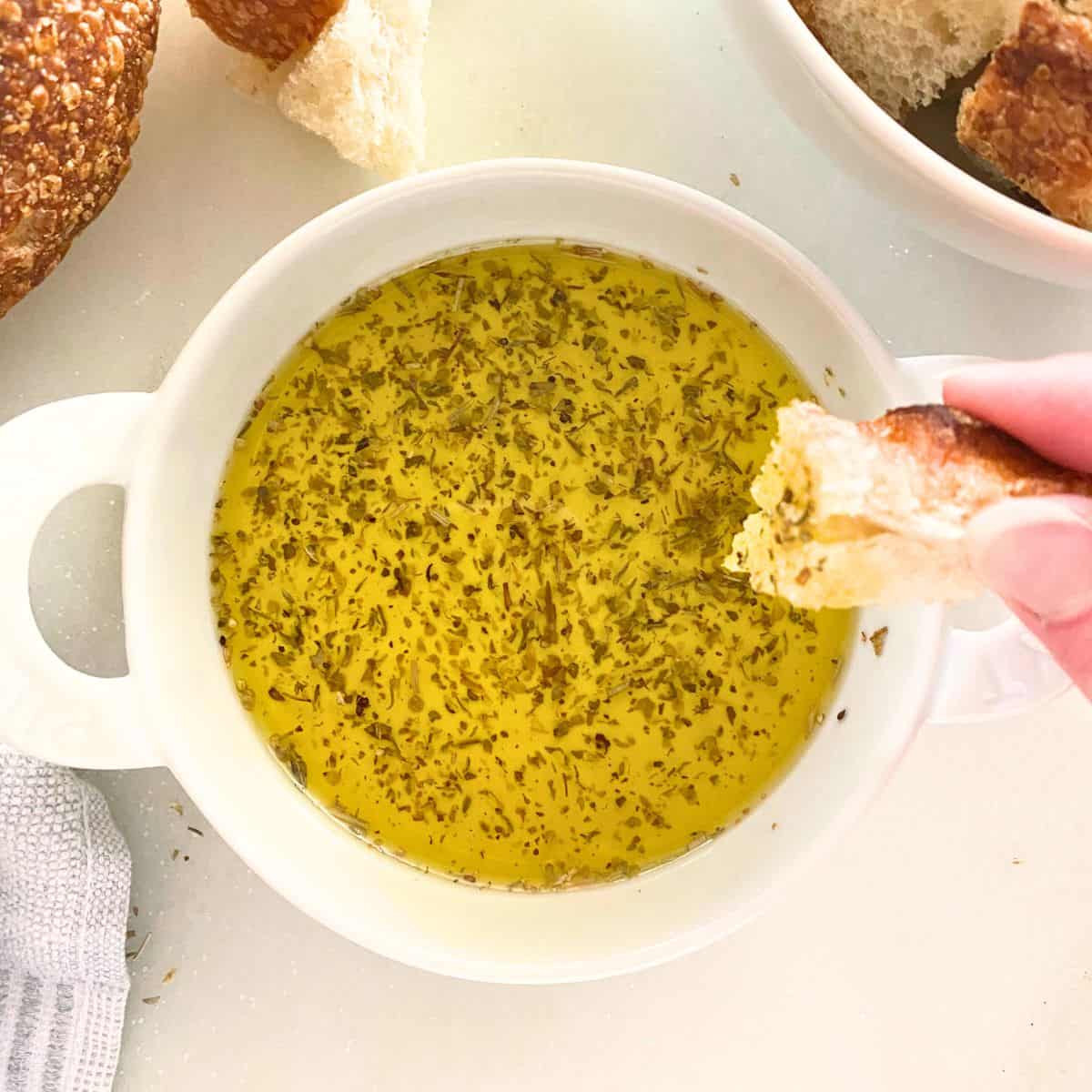 bread dipped in olive oil sauce