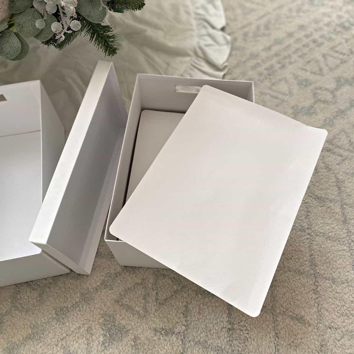 white storage box with divider