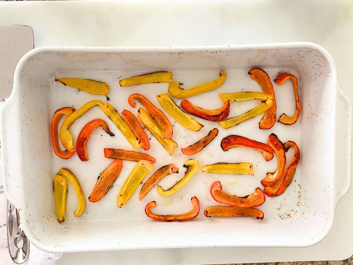 Roasted bell peppers fresh from oven