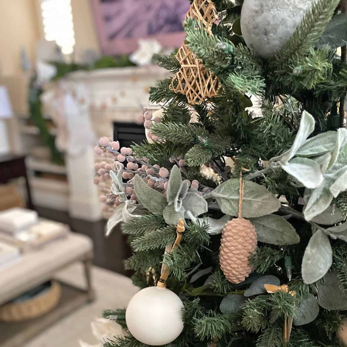 Neutral pastel decorated Christmas tree