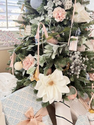 christmas  tree with large white flowers