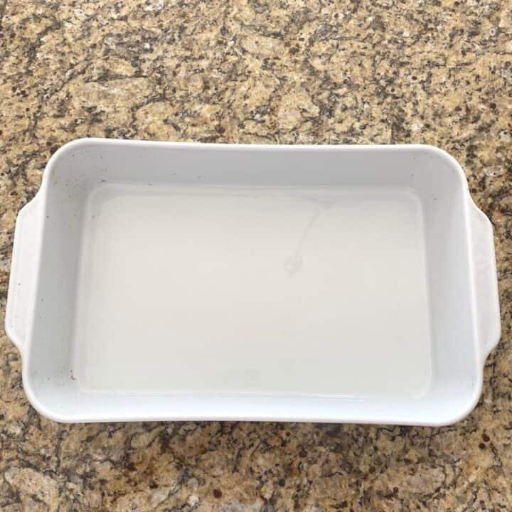 Empty white rectangular roasting pan