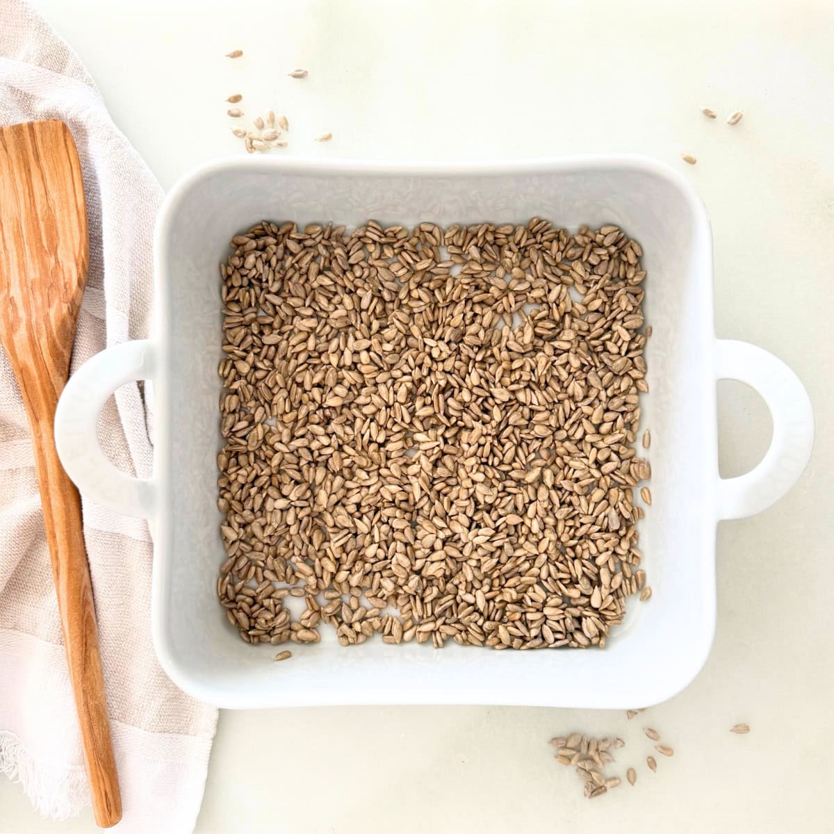 prepped and pre-roasted sunflower seeds in baker