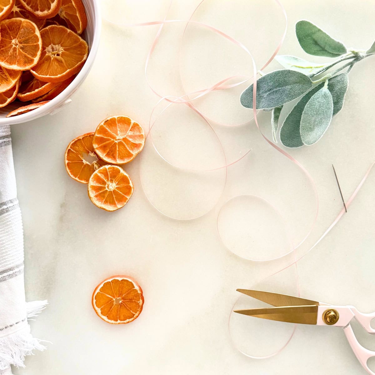 measuring ribbon for orange garland