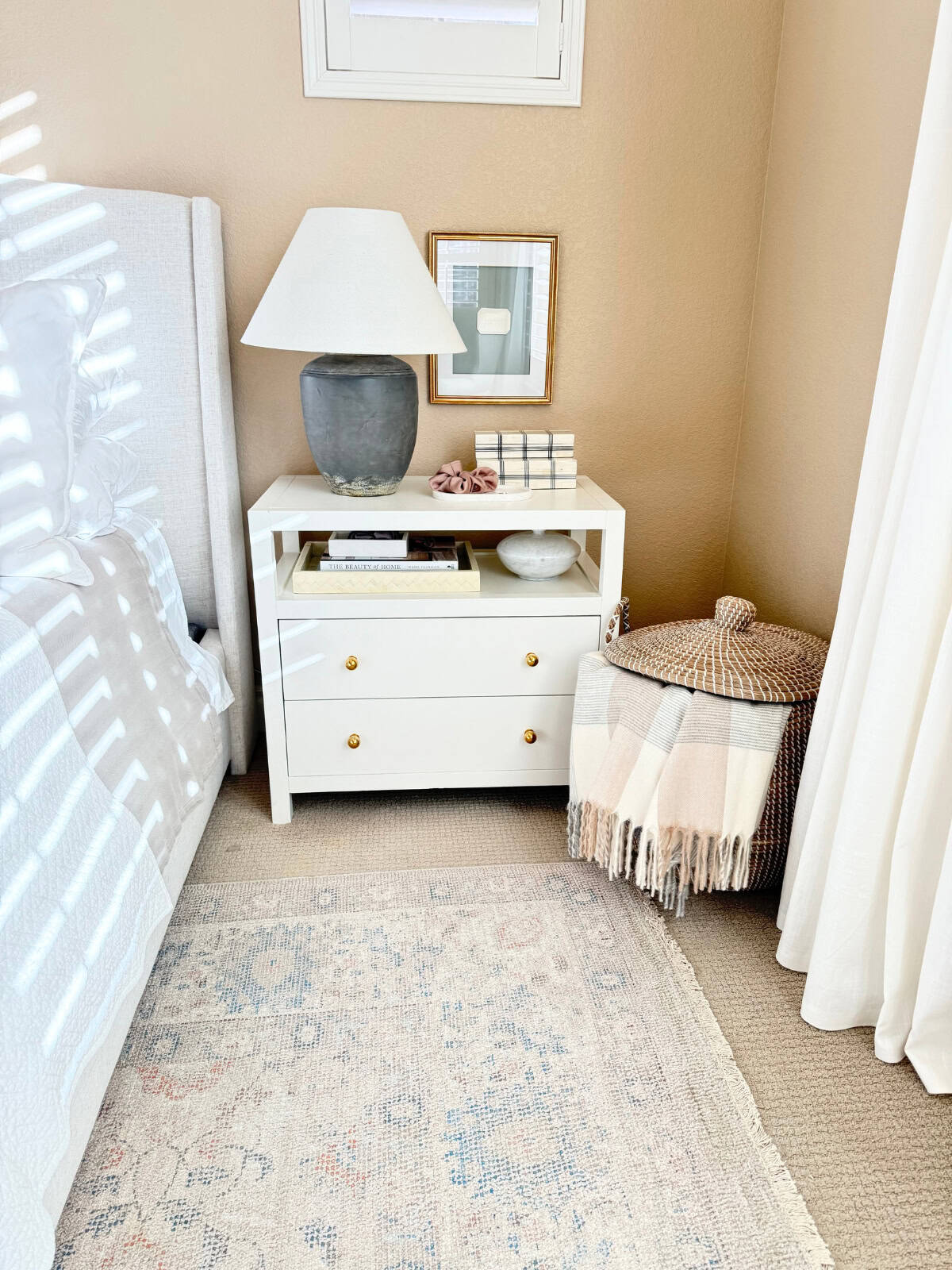 decorated white nightstand