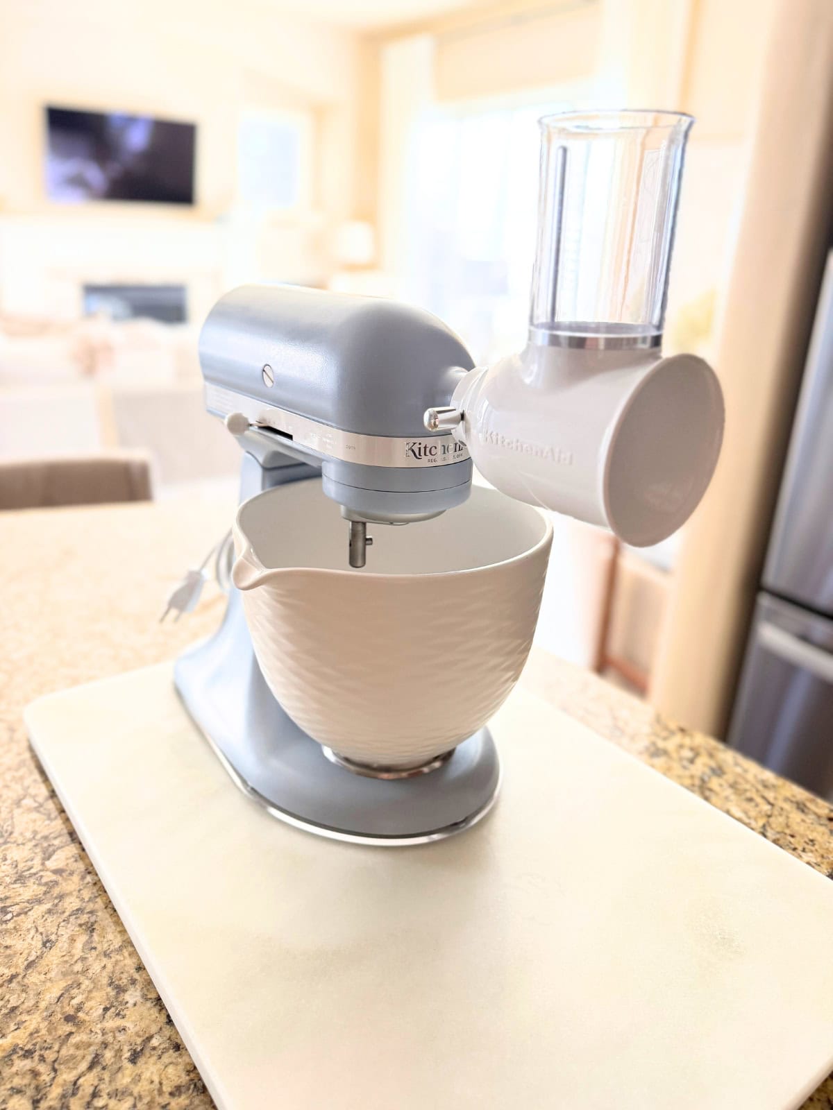 kitchenaid stand mixer with shredder attachment connected