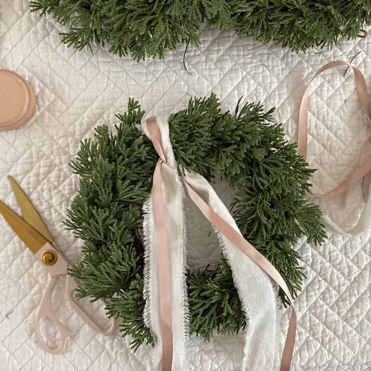 process to tie ribbon on wreaths