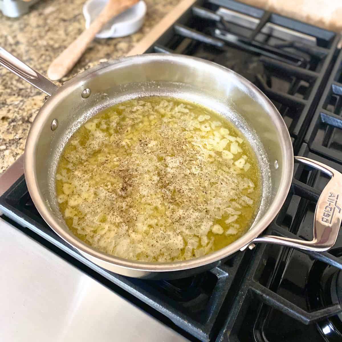 onions and garlic in saute pan